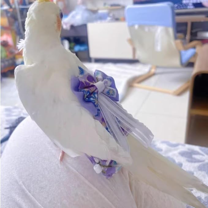 Bird Diaper Cockatiel Clothes Flight Suite, Reusable Parrot Nappy with Waterproof Inner Layer, Cute Pigeon Pants Urine Wet Suit Costume for Conure Macaw (Blue A,L)