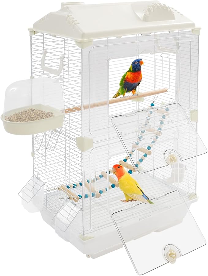 28inch Small Bird Cage Parrot Cage, White Iron Pet Bird Flight Cage Portable Birdcage with 2 Doors Cute Style for Parrots Cockatiels Conure Budgie Small Medium Birds