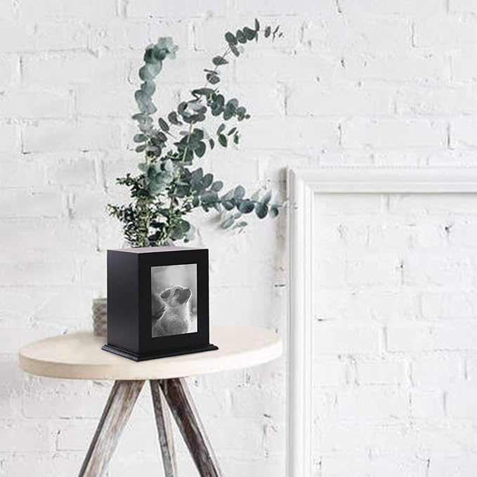 Pet Wood Memorial Urn for Ashes,Photo Frame Keepsake Box for Cats Dogs,Funerary Caskets Supplies Burly Wood Cremation Urns with Acrylic Glass Photo Protector for Pet Lovers