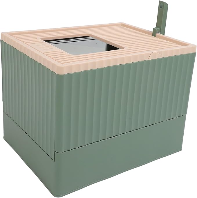 Cat Litter Box, Enclosed Cat Litter Boxes Foldable Toilet Box Potty with Front Door and Scoop Top Entry for Adult Kitten, 17.7x13.4x13.2in (Green)