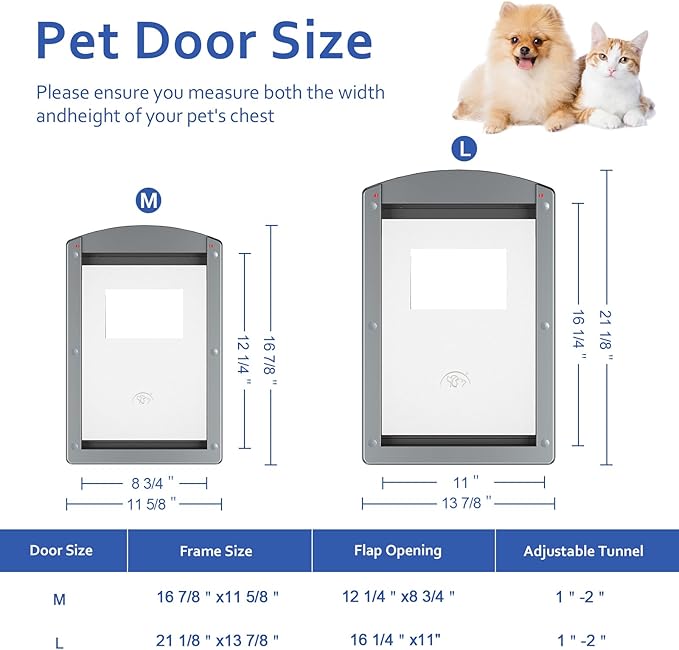 [Classicmacher] Dog Door for Large Dogs, Gray Frame Door for L arge Dogs, Strong Plastic Doggy Door and L arge Pets with Sliding Lock Panel and Magnetic Soft Flap (Large, Smoky Grey)