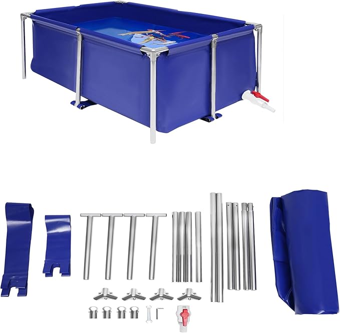 Canvas Fish Pond with Drain Valve, 47.2×31.4×19.6in Foldable Canvas Fish Tank, Portable Koi Breeding Pond Aquarium Water Tank