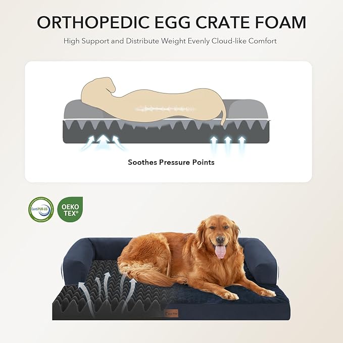 Orthopedic XXL Dog Beds, Waterproof Egg Crate Foam Big Pet Bed for All Breed Sized Dogs 53x42Inch, Washable Extra Large Dog Couch Bed with Removable Cover and Non-Slip Bottom, Navy Blue