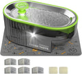 Cat Water Fountain Stainless Steel with a Silicone Mat, 84oz/2.5L Automatic Cat Water Fountain with Water Level Window and LED Light, Quiet Low Power Cat Water Bowl & Cat Water Dispenser (Green)