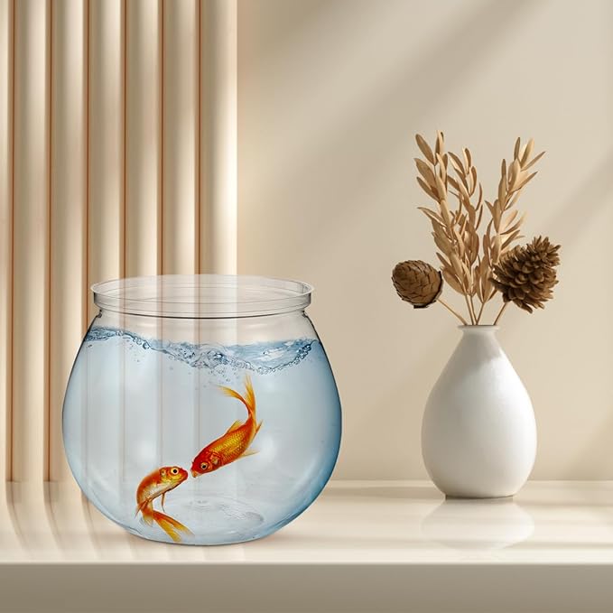 1 Gallon Fish Bowl - Round Plastic Break-Resistant Aquarium, Crystal Clear Small Fish Tank for Goldfish, Home Desktop Decor, Party & Office Decoration(3 ps)