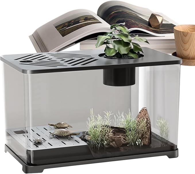 Aquarium Tank – Fish Tank Starter Kit | Modern Clear Panoramic Aquarium Container with Resting Area for Turtle, Betta, Guppy, Shrimp, Jellyfish, Stylish Indoor Water Habitat for Home Office Apartment