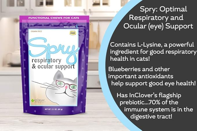 Clover Spry Cat Eye Care Support with L-Lysine, Immune & Respiratory Health Supplement, Prebiotic Antioxidant Daily Treat for Cats