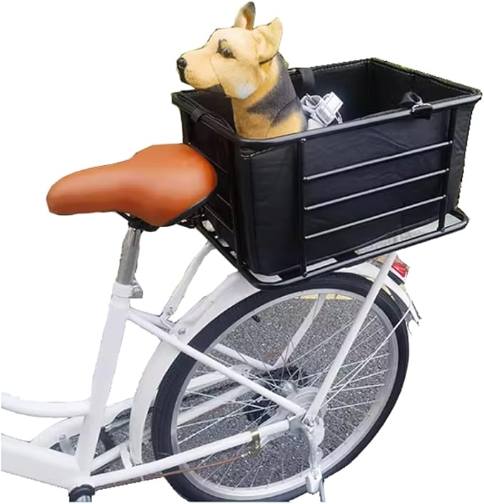 Metal Dog Bike Seat Crate - Rear Bicycle Pet Carrier with Snap-On Lid, Padded Liner, High Walls & Bolted Mount for Bicycle/E-Bike/Motorcycle Racks