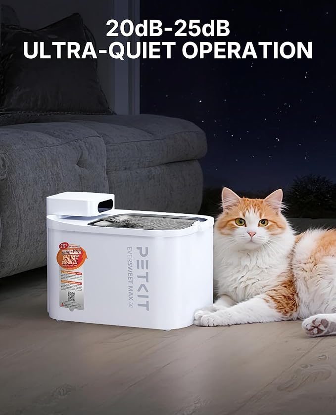 PETKIT Dishwasher Safe Cat Water Fountain, Cordless Automatic Cats Drinking Fountain with Motion Sensor, 101 oz/3L Pet Fountain for Cats Dogs Inside, Smart App Control & Stainless Steel Tray