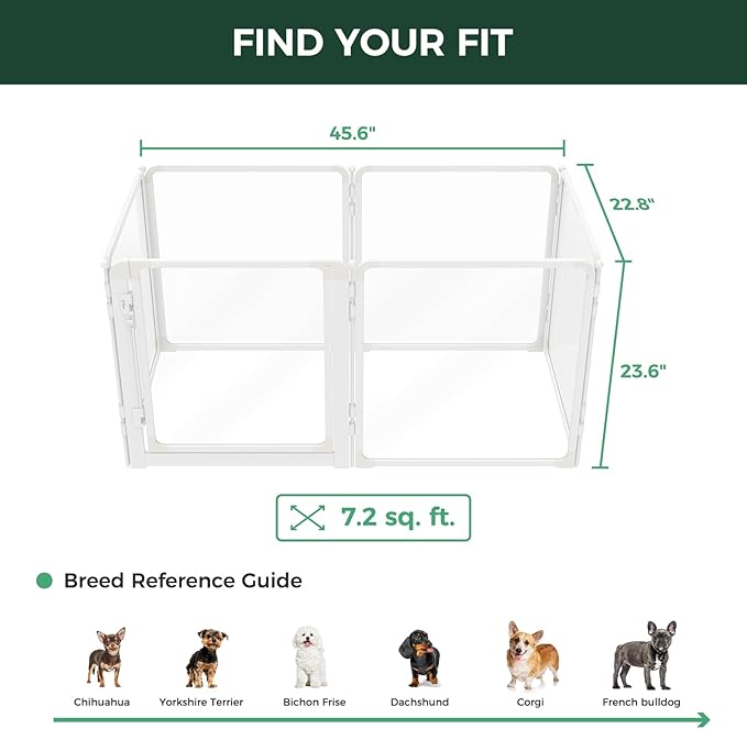 FXW AuraSpace Pro Metal & Acrylic Indoor Dog Playpen, All-Acrylic Clear Heavy-Duty Design, 24" Height 6 Panels for Puppies & Small Dogs, White│Patented