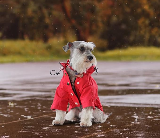 Morezi Dog Zip Up Raincoat with Reflective, Rain/Water Resistant, Adjustable Drawstring, Removable Hood, Raincoats with Legs 8lbs to 80lbs Available - Red - XS