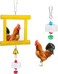Chicken Toys - 1pc Hanging Bell Parrot Chicken Swing Mirror + 2pcs Beak Grinding Stones for Enrichment, Perfect for Coop, Birds, Parrots, Hens, Roosters, and More