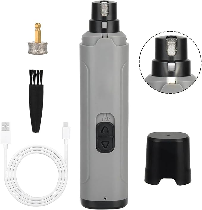 Pet Nail Grinder with LED Light, 2 Speeds & Diamond Bit Grinder - Quiet Electric Dog Nail Trimmer for Small to Large Dogs, Cats, Puppies - USB Rechargeable File for Painless Paw Care at Home