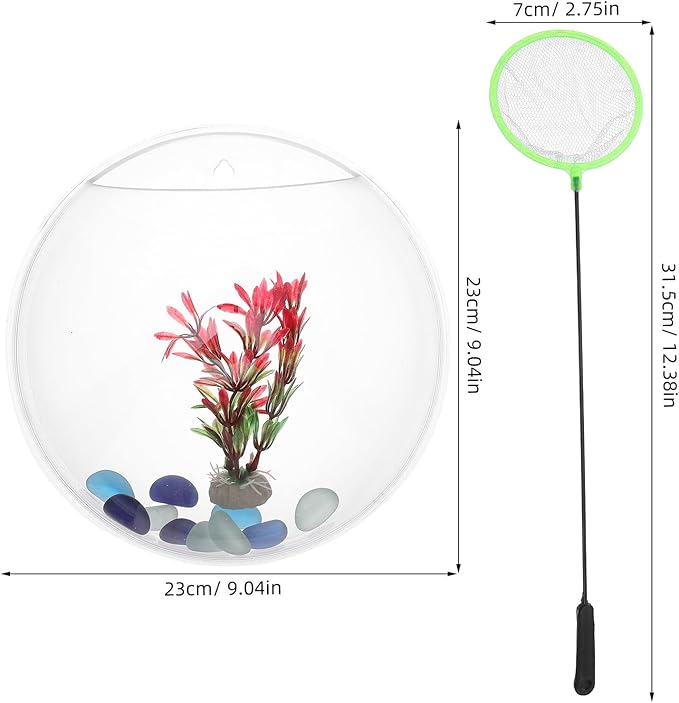 GANAZONO Wall Mounted Acrylic Fish Tank and Planter Bowl 9-inch Hanging Aquarium for Betta Fish with Hydroponic Plant Holder, Modern Wall Decor for Home and Office
