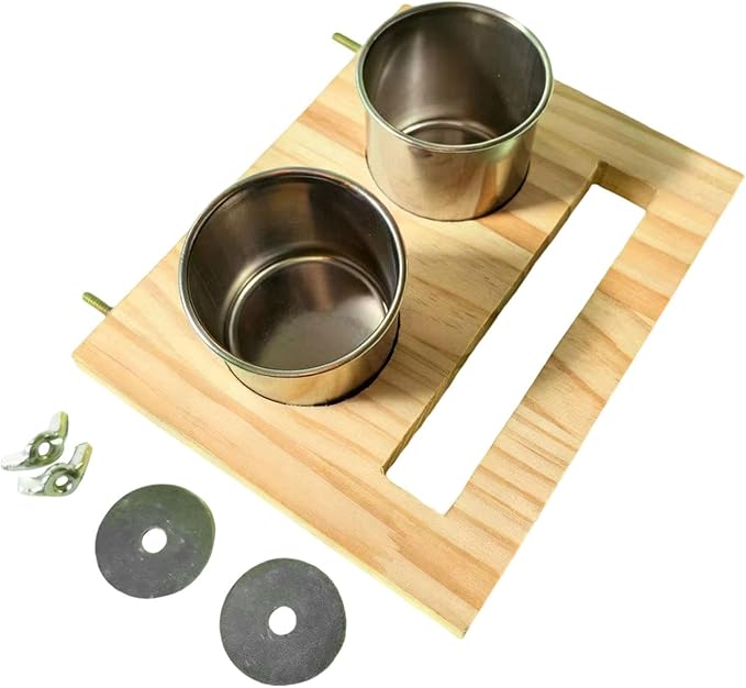 Bird Perch Feeding Cup,Hanging Feeder, Watering Supplies, Birdcage Bowl, Parrot Wood Perch Stand Toy, Double Cup