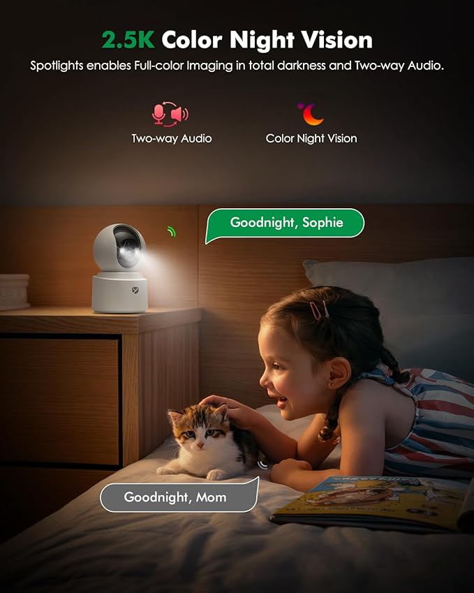Battery Powered Indoor Camera Wireless, PTZ Pet Camera with 6000mAh Rechargeable, Dual-Band WiFi, 2.5K 4MP Color Night Vision, SD/Cloud Storage, 2-Way Audio, APP Remote, Cat/Dog/Kids/Home Monitoring