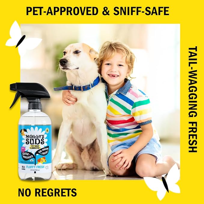 Molly's Suds Pet Odor Eliminator Spray for Dog and Cat Urine, Carpet Stains, and Strong Smells – Cleaner with Essential Oils (Furry Fresh, 24 Fl Oz)