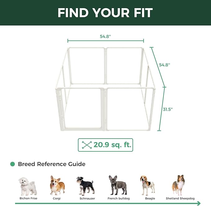 FXW AuraSpace Pro Metal & Acrylic Indoor Dog Playpen, All-Acrylic Clear Heavy-Duty Design, 32" Height 8 Panels for Small and Medium Dogs, White│Patented
