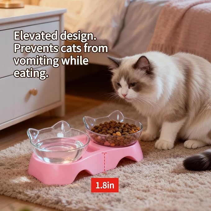 MILIFUN Cat Bowls, Cat Food Bowls Elevated Tilted, Anti Vomiting Kitty Bowl for Puppy and Bunny, Orthopedic Pet Bowl for Indoor. (Pink)