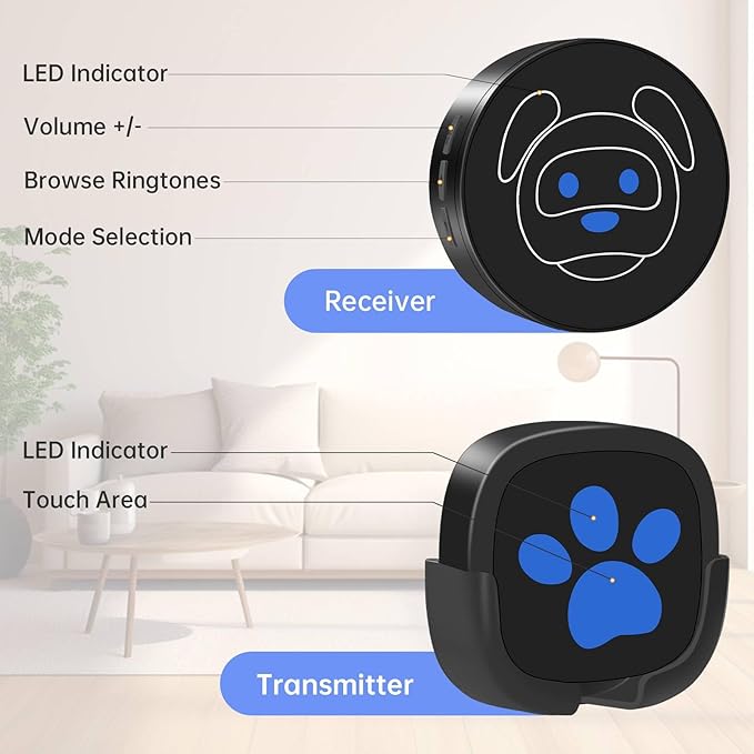 Dog Door Bell for Potty Training, Wireless Dog Doorbell Ring to Go Outside, IP65 Waterproof Touch Buttons, 50 Melodies & 1000 Feet Range