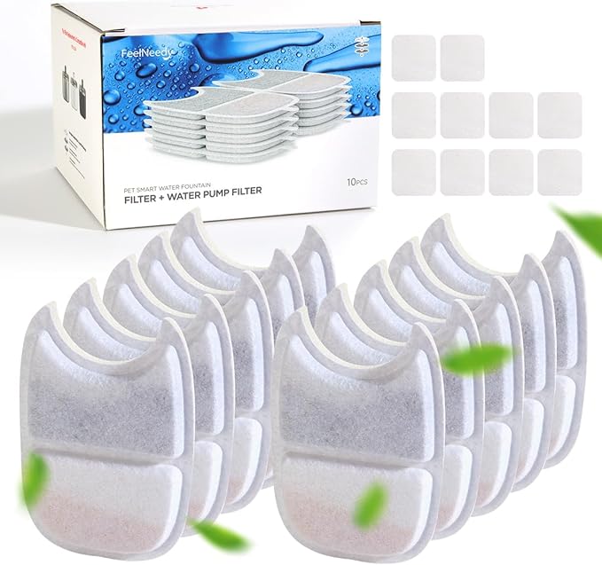 FEELNEEDY 10 Pack Pet Water Fountain Filter Replacement for 135 fl oz/4L Wilreless Cat Water Fountain (for YPD-C004S,YPD-C004P)
