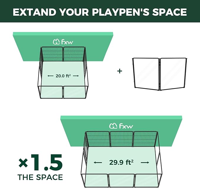FXW AuraSpace Pro Metal & Acrylic Indoor Dog Playpen, All-Acrylic Clear Heavy-Duty Design, 32" Height 2 Panels for Small and Medium Dogs, Black│Patented