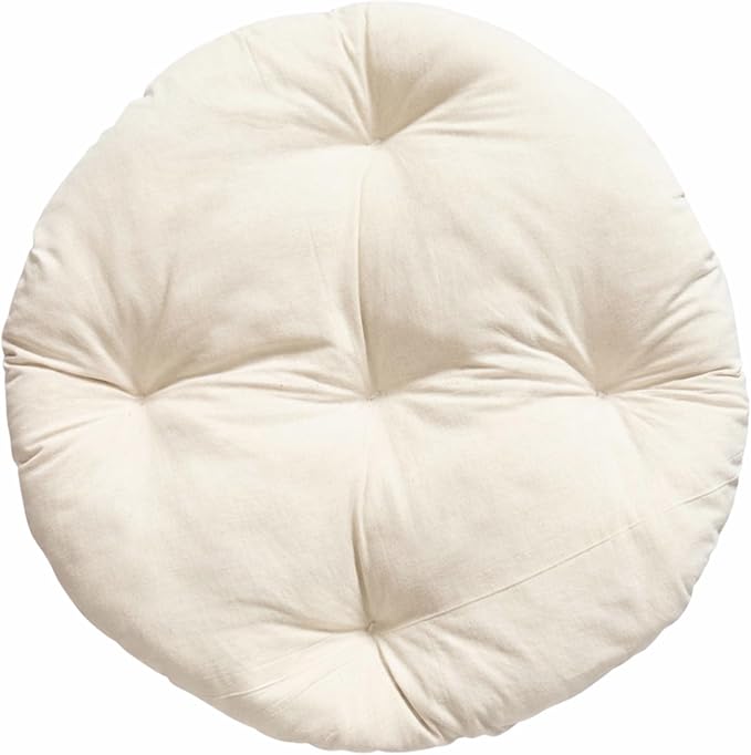 Round Dog Bed Insert Natural – Muslin Cotton Cover with Raw Cotton Filling, Breathable, Plastic-Free, Replacement Cushion (Extra Small 18" x 3")