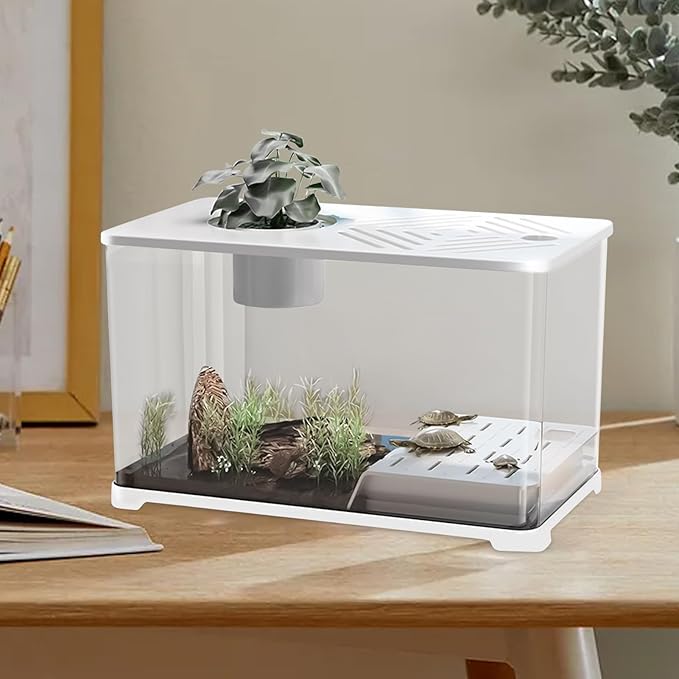 Fish Tank – Aquarium Starter Kit | Large Panoramic HD Aquarium with Turtle Resting Platformz, Modern Water Container for Guppy, Betta, Shrimp, Jellyfish, Small Fish, Home Office Apartment Décor, Easy