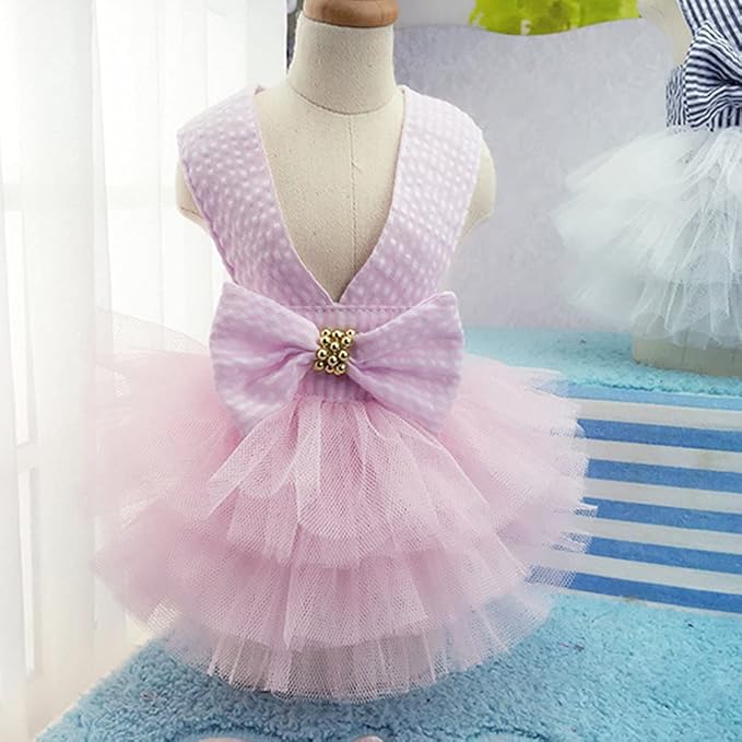 Dog Dresses, Fashion Pet Dog Clothes, Striped Mesh Puppy Dogs Princess Dresses (Pink, XX-Large)