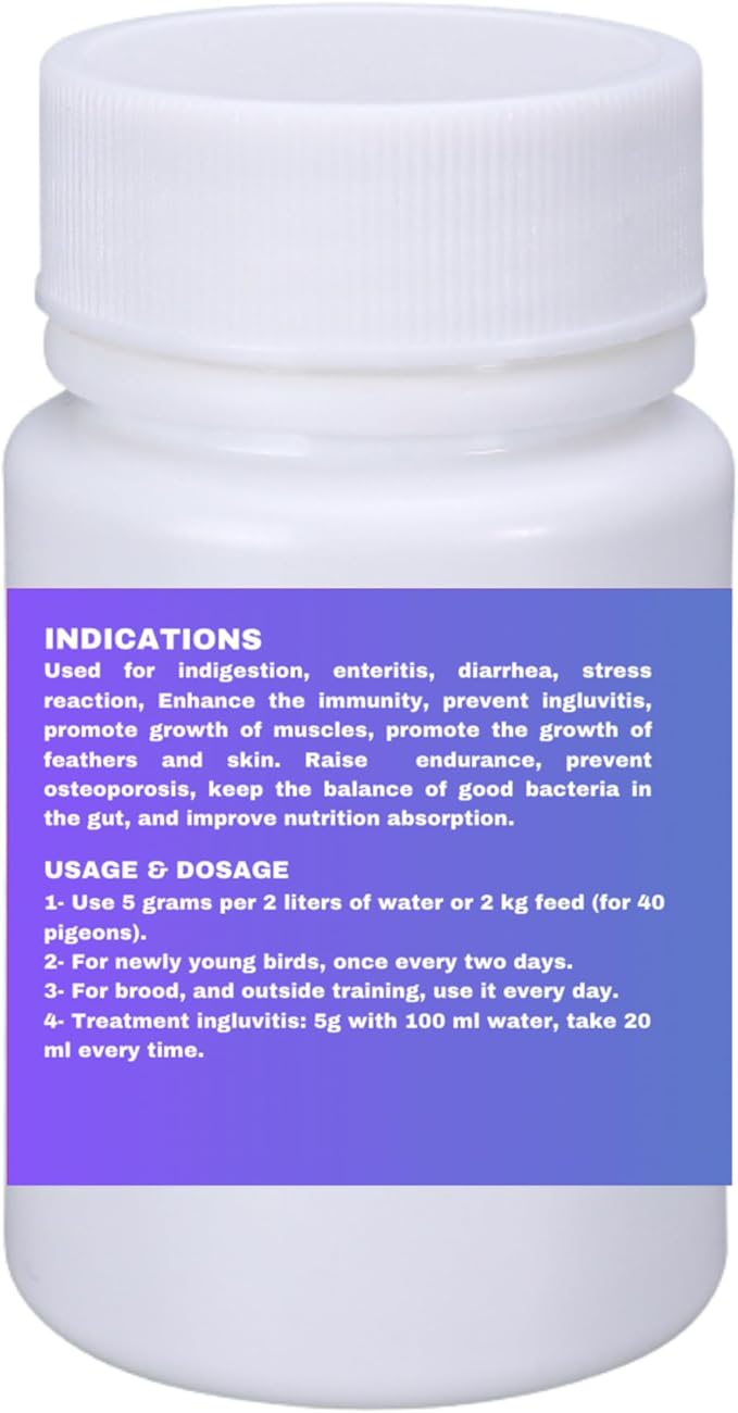 Probiotic Powder for Pigeons – 20 Billion CFU with Beneficial Bacteria – Supports Gut Health, Digestive Balance, Nutrient Absorption, Endurance & Feather Growth 50g