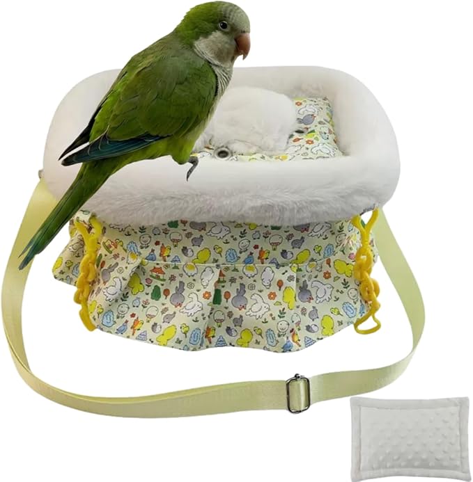 2 in 1 Warm Bird Carrier Bag, Bird Hammock Bed for Cage, Winter Travel Bag, Portable Parrot Outing Bag for Lovebird, Budgie, Conure, Quaker, Small Medium Birds (Yellow,Large)