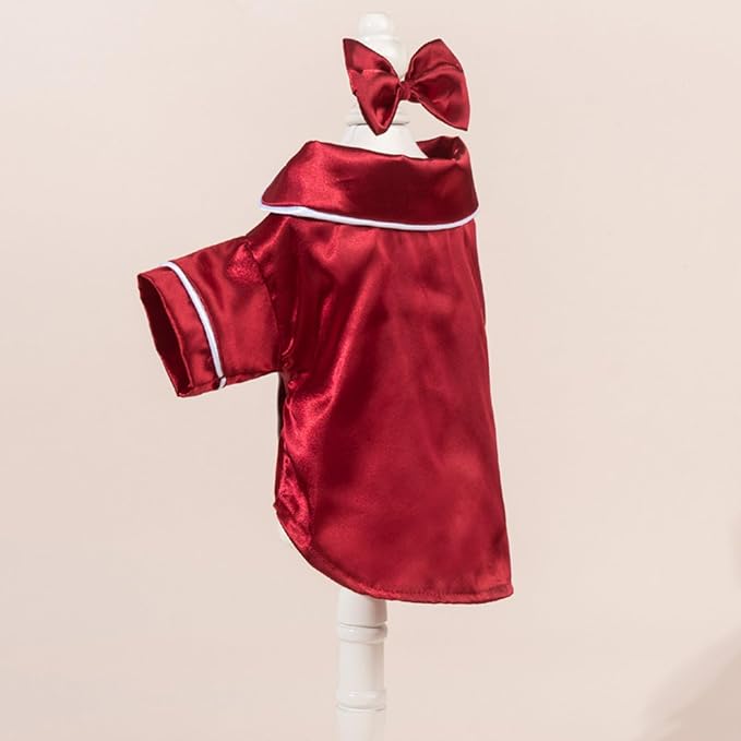 Cat Puppy Costume Elegant Satin Pajamas with Bow Headband 2PCs Set Pet Sleepwear Cute Pet Outfit Cosplay Partywear Photoshoots (red Set,Large)