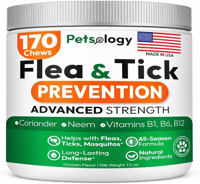 Natural Flea & Tick Chews for Dogs – Vet Formulated Supplement for All Breeds & Ages – Support for Skin & Coat – Made in USA