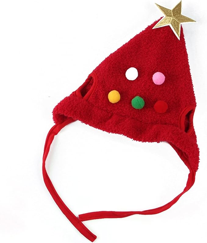 1PC Dog Christmas Day Costume - Dog Cat Christmas Day Pet Hat Adjustable Headpiece Hat with Star and Pompoms Pet Red Costume Soft Cute Hat for Dogs