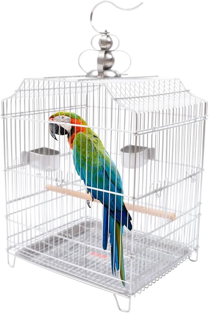 Stainless Steel Bird Cage Parrot Cage, Rustproof Hanging Birdcage Bird Travel Cage Parakeet Cage, Encrypted Bird House Birds Starter Kit Pet Bird Flight Cage for Medium & Small Birds