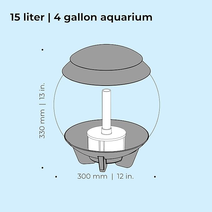 biOrb Halo 15 Acrylic 4-Gallon Aquarium with Multi-Color Remote-Controlled LED Lights Modern Compact Tank for Tabletop or Desktop Display, Gray