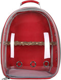 HEITIGN Bird Carrier Backpack Cage Transparent Parrot Carrier 1 Stick Wooden Standing Perch 12 Holes Ventilate Transparent Space Capsule Carrier Portable Bird Small Animal Travel Cage (red)
