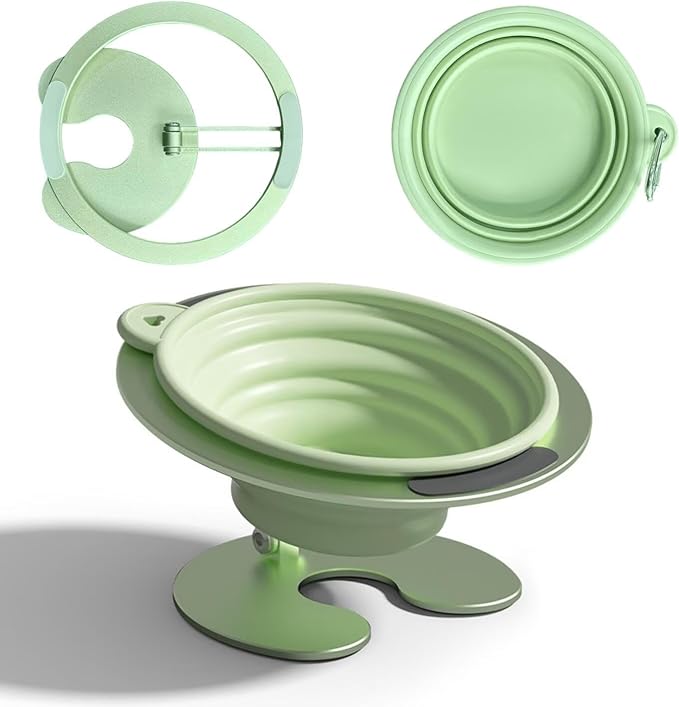 Collapsible Elevated Cat Dog Food Bowl, Portable Raised Pet Food Water Dish, Adjustable Tilted Food Feeder for Indoor Outdoor Cats Dogs, Whisker Friendly Cat Feeding Watering Dish for Travelling