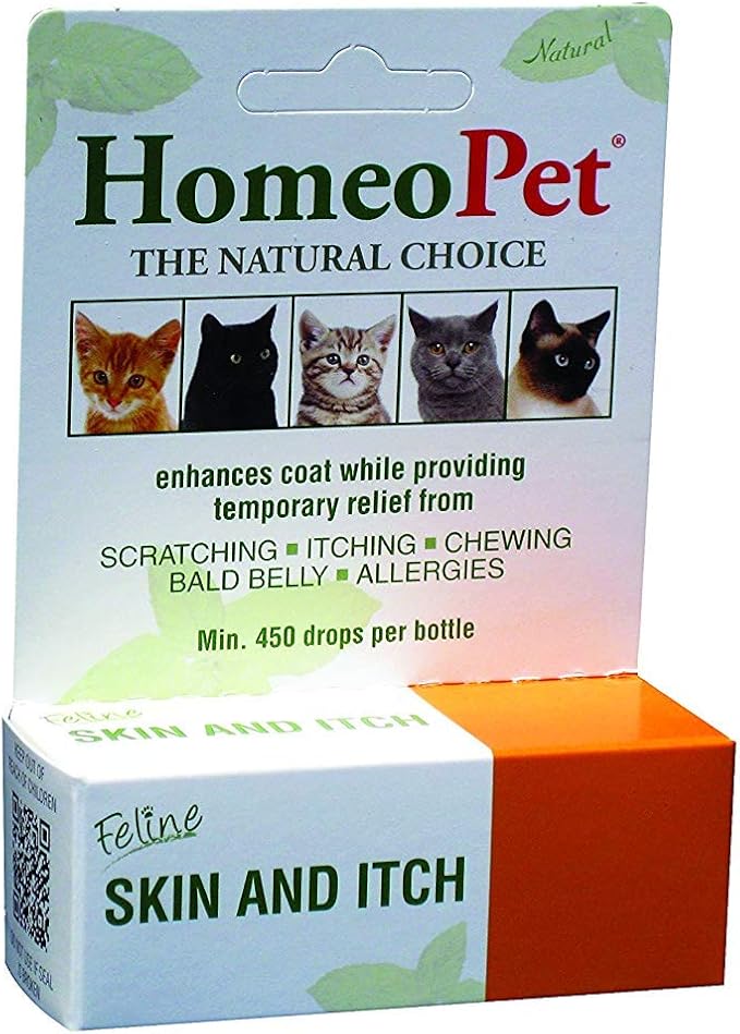 HomeoPet Feline Skin and Itch, Safe and Natural Cat Supplement for Itchy Skin, Skin and Itch Relief for Cats, 15 Milliliters