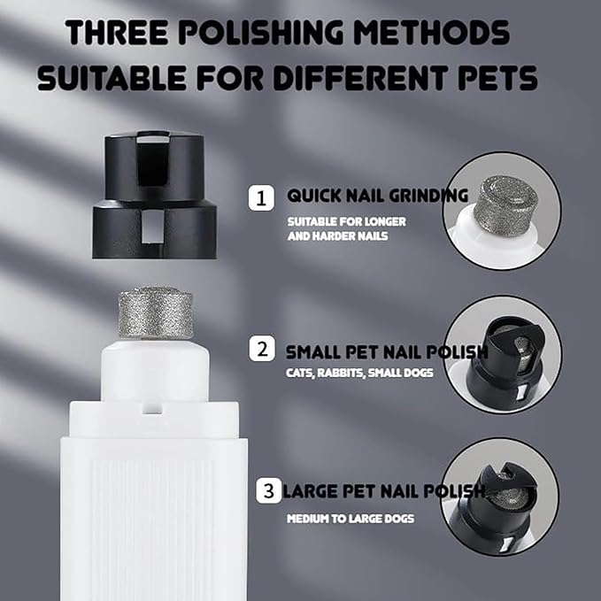 Cat Nail, Nail Trimmer, Dog Nail Grinder, Safe Cut Cat Nail Trimmer, Two Adjustable with 360° Grinding Settings, for All Cats ＆Dogs (White)