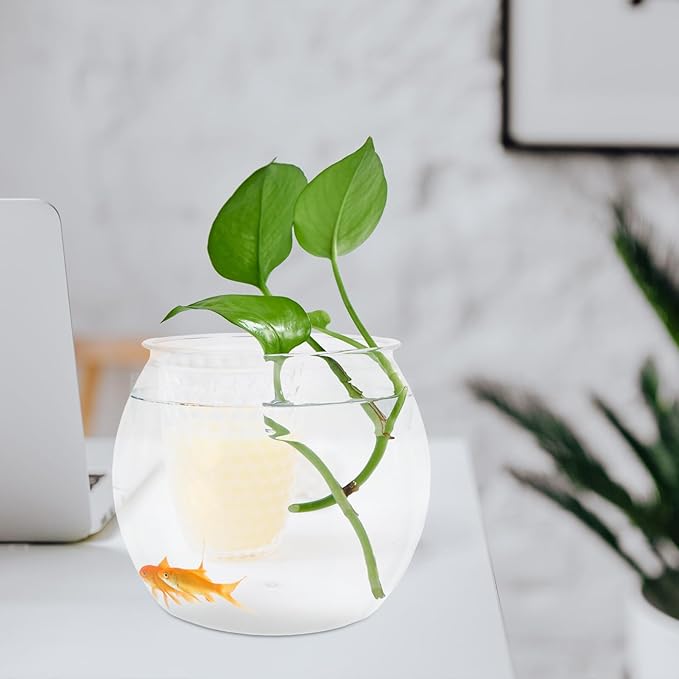jojofuny Small Round Plastic Fish Bowl Aquarium Tank, Drop-Resistant Desktop Ecological Fish Living Tank for Goldfish and Betta, Medium Size for Home and Office Decor