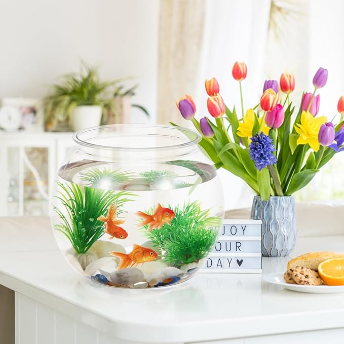 Mipcase 1.5 Gallon Clear Plastic Fish Bowl Round Desktop Aquarium Tank for Home Office Decor Small Ornamental Fishbowl