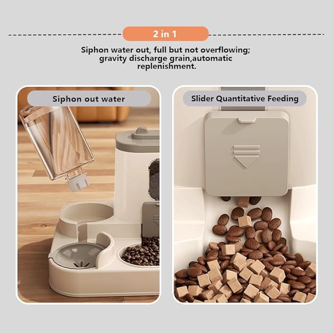 Two-in-One Upgraded Gravity Pets Feeder and Water Dispenser Combo Set, Pet Cat Dog Automatic Feeder and Water Dispenser for Small and Medium Pets Cats Dogs, Large Capacity & Washable