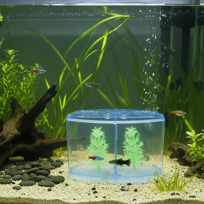 Mini Fish Breeding Box Acrylic Isolation Tank with Dirt Groove for Aquarium Fish Observation and Protection(Double)