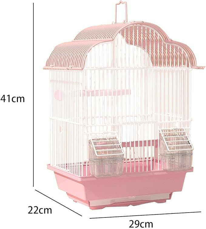 Generic Parrot Birdcage Stand Cage House Hanging with Food Cup Hanging Cage Birds Nest for Cockatoos Lovebirds Macaw Budgies Finches, M, Pink
