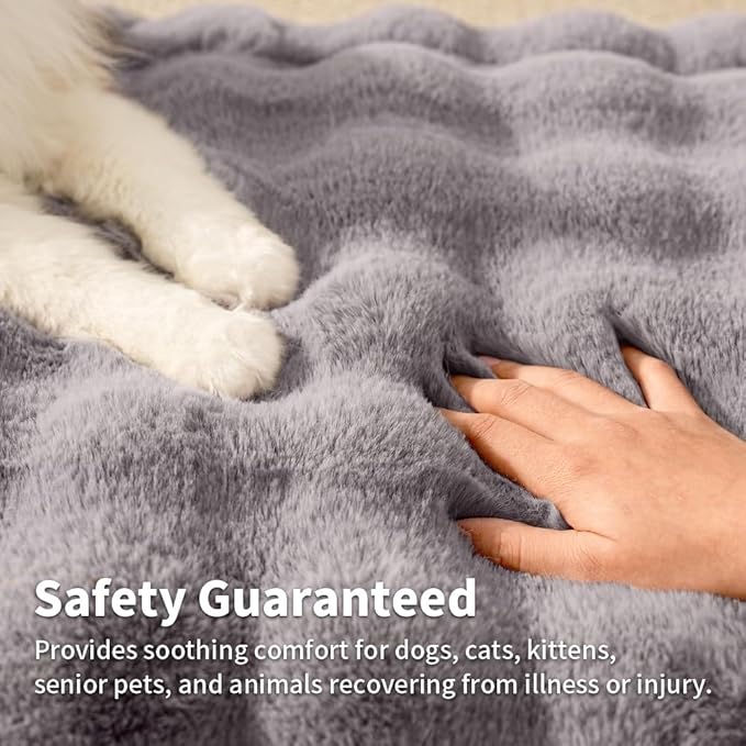 Self-Warming Cat Blanket for Indoor Cats & Small Dogs, Dual-Side Sherpa Plush Throw, Anti-Static Shared Couch Mat for Crate & Travel, Machine Washable No Shrink, 28x22 Inch Gray