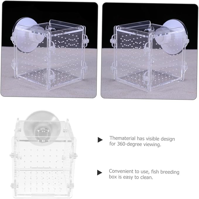 Mobestech Acrylic Fish Breeding Box with Divider 8x8x8.8cm Aquarium Fish Isolation Case Breeder Container for Betta Fry Shrimp Hatchery