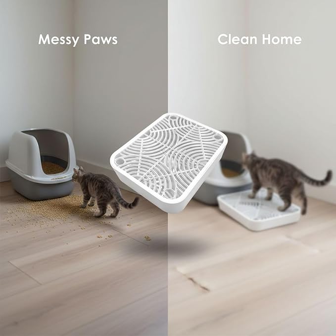 Cat Litter Box Ramp, 11.8 x 9.8 x 2 in, with Filter Function, Effectively Clean Cat Paws, Prevent Litter Scatter, White