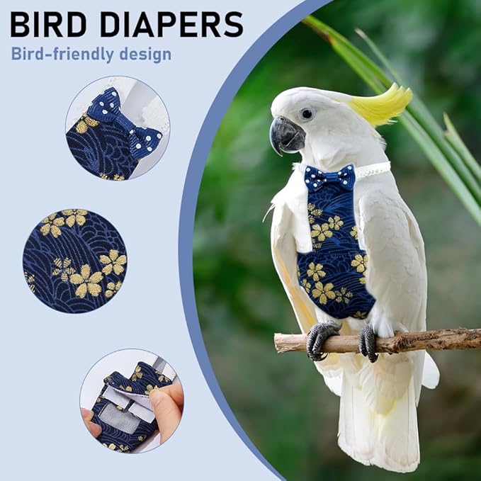 SUPERFINDINGS 4Pcs 4 Styles Flower Bird Diaper Bird Flight Suits Diapers Reusable Parrot Nappy Washable Cute Urine Wet Suit for Cockatiel Conure Budgie Macaw African Grey Parakeet
