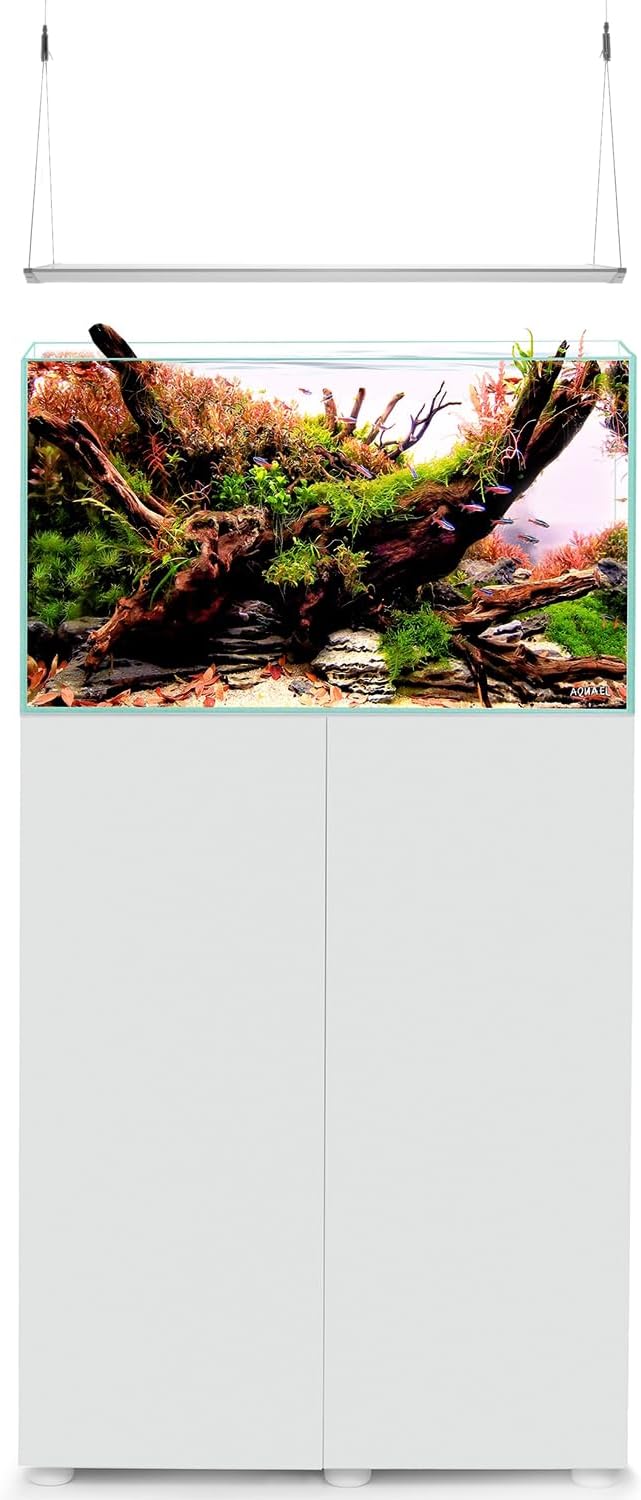 Aquael Ultrascape 60 Set - Rimless Glass Fish Aquarium Kit with Ultra Slim Light - Fish Tank with Aquarium Stand & Foam Pad (Ultrascape 60 Snow W/Ultra Slim)